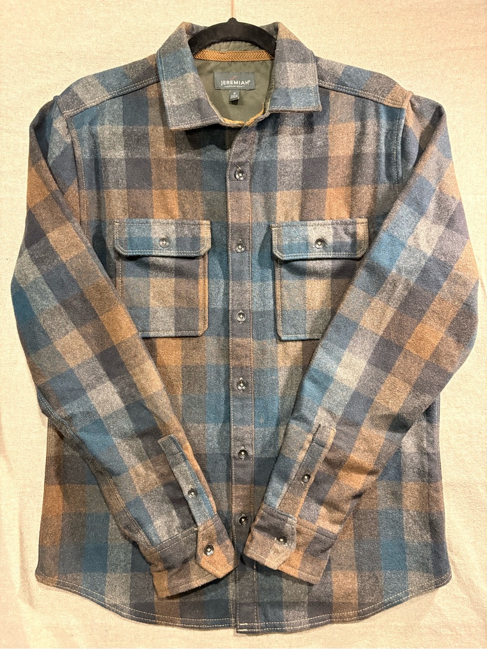 Jeremiah Men's Blue & Brown Plaid Lightweight Shirt Jacket. Mens Sm. Wool blend